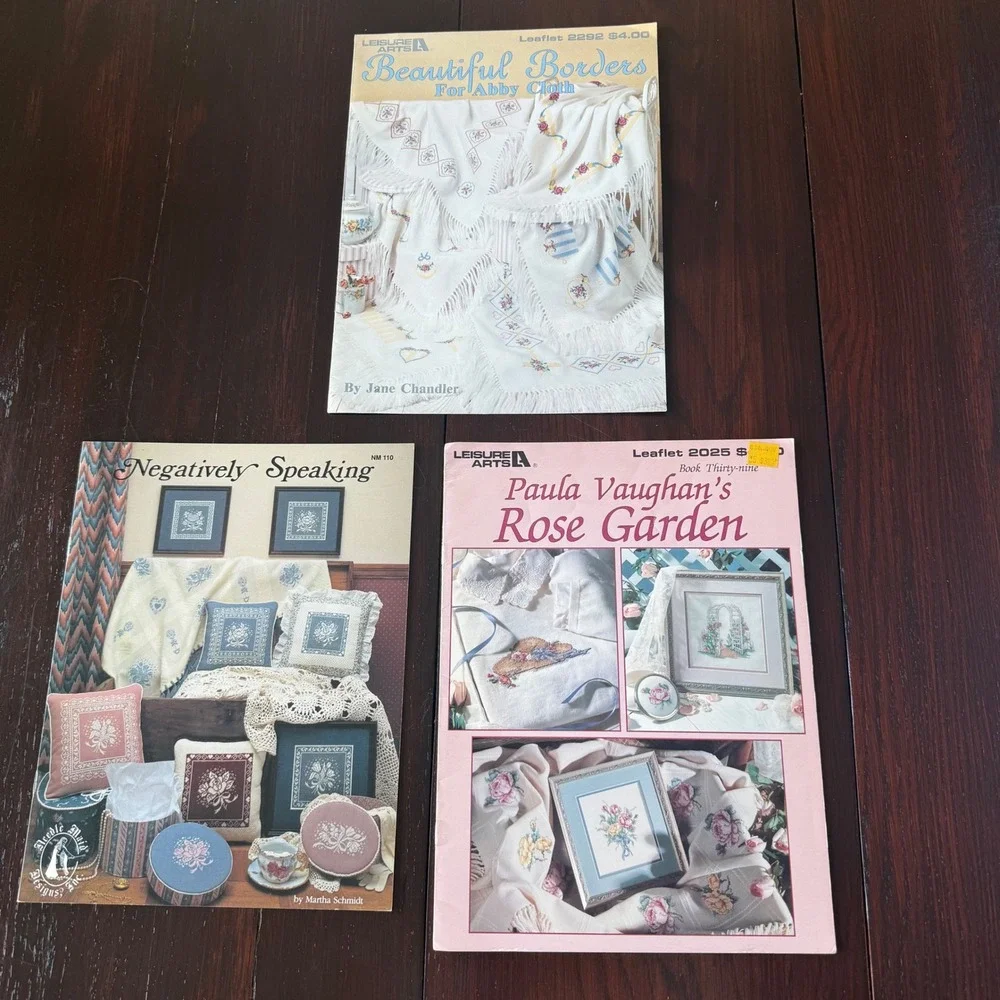 Vintage Cross Stitch Pattern Booklets Paula Vaughan Rose Garden Leisure Arts 3pc